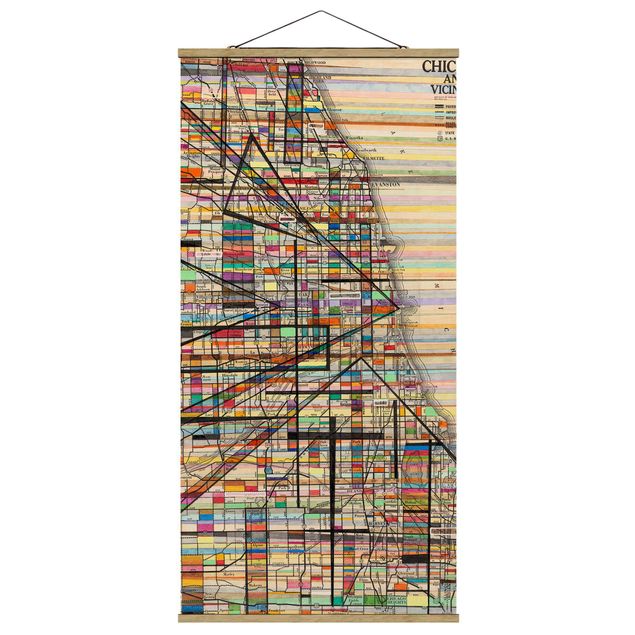 Stoffbild mit Posterleisten - Moderne Karte von Chicago - Hochformat 1:2