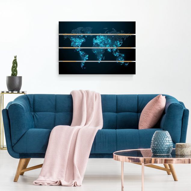 Wandbild Holz Connected World Weltkarte