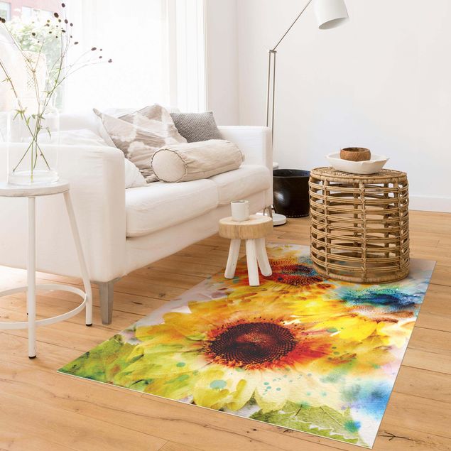 Moderner Teppich Watercolor Sunflower