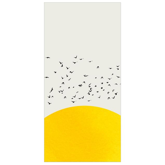 Kubistika Poster Vogelschwarm vor gelber Sonne