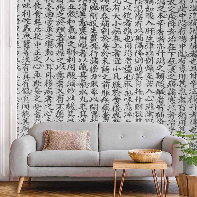 selbstklebende Tapete Chinesische Schriftzeichen Schwarz-Weiß