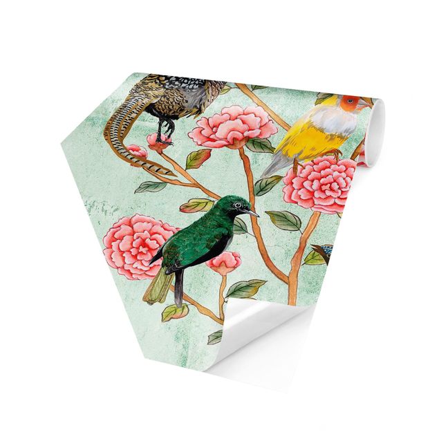 Tapete modern elegant Chinoiserie Collage in Mint II