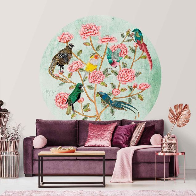 Tapete orientalisch Chinoiserie Collage in Mint II