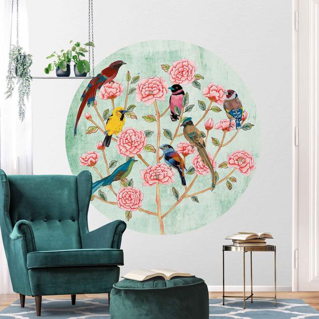 Tapete Rosen Chinoiserie Collage in Mint