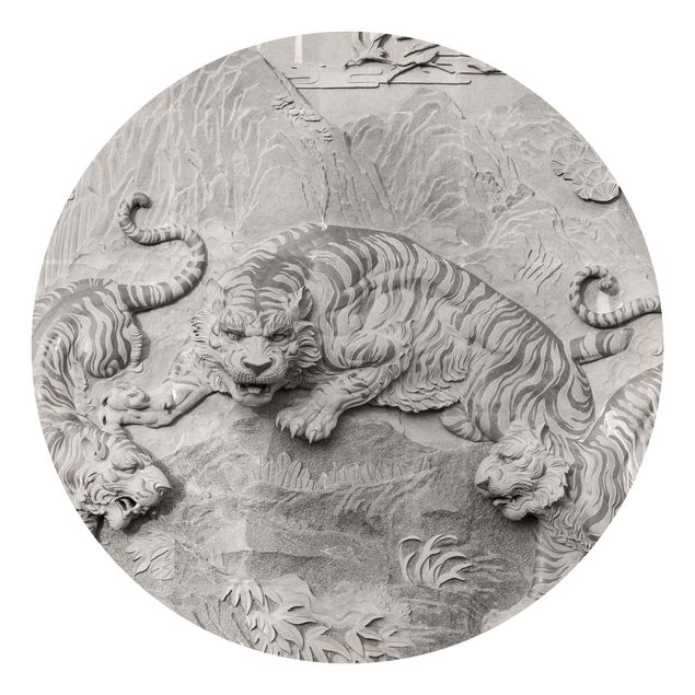 Steinwand Tapete Chinoiserie Tiger in Steinoptik