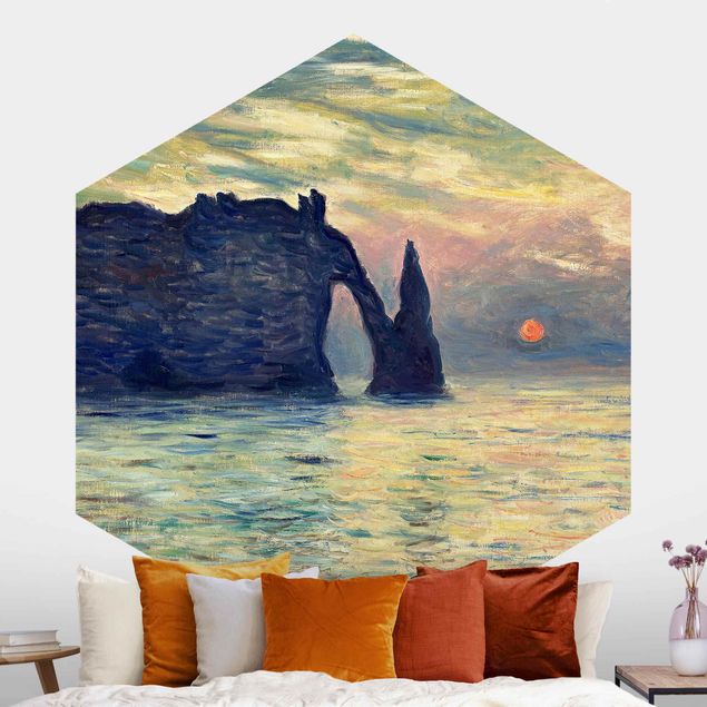 Tapeten Wohnzimmer modern Claude Monet - Felsen Sonnenuntergang