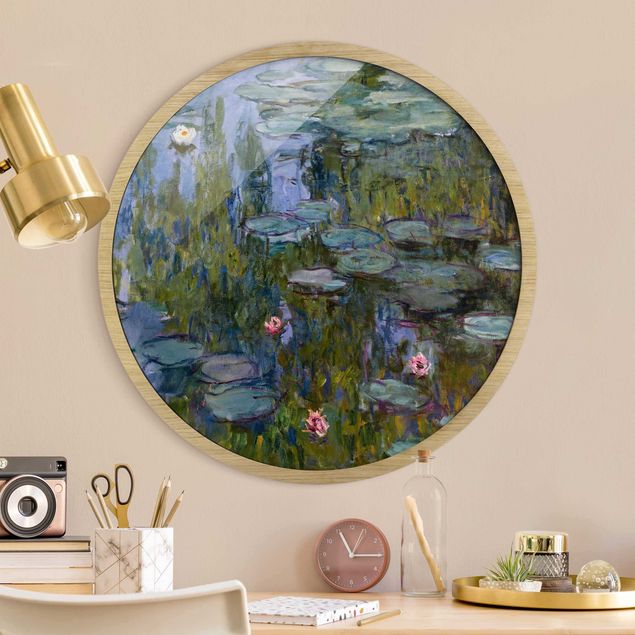 Runde Bilder mit Rahmen Claude Monet - Seerosen (Nympheas)