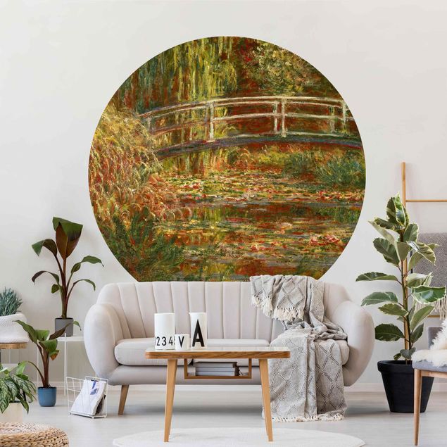 Fototapete Wald Claude Monet - Seerosenteich und japanische Brücke (Harmonie in rosa)