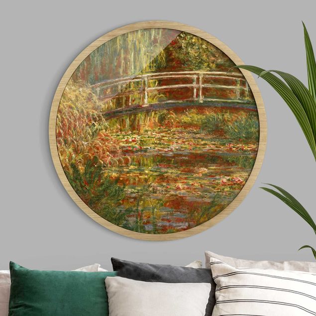 Runde Wandbilder Claude Monet - Seerosenteich und japanische Brücke (Harmonie in rosa)