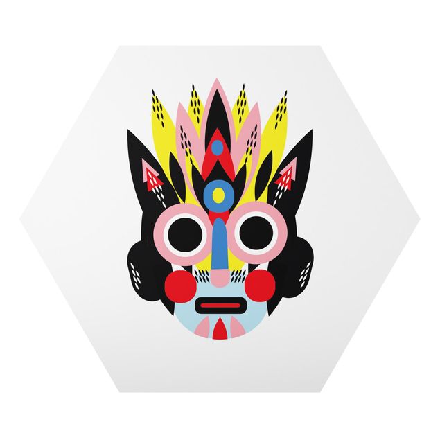 Hexagon-Alu-Dibond Bild - Collage Ethno Maske - Gesicht