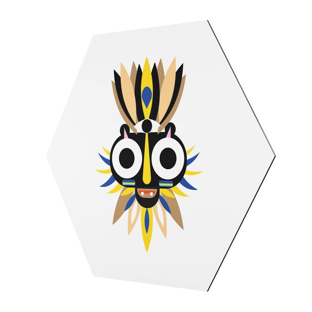 Hexagon-Alu-Dibond Bild - Collage Ethno Maske - Große Augen