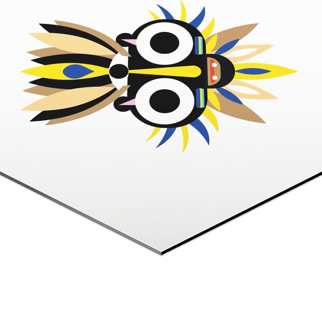 Hexagon-Alu-Dibond Bild - Collage Ethno Maske - Große Augen