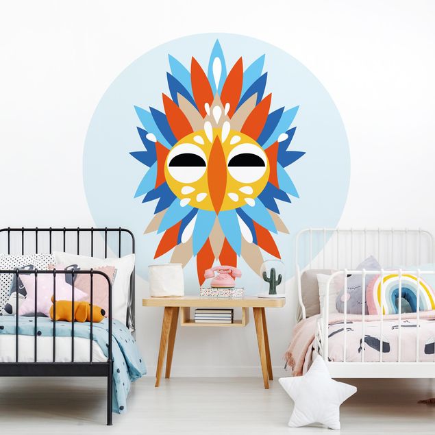 Runde Tapete selbstklebend - Collage Ethno Maske - Papagei