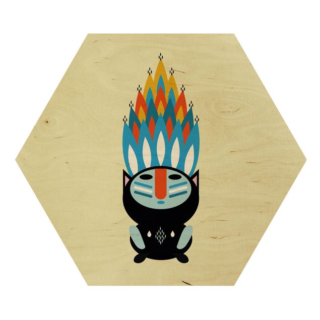 Hexagon-Holzbild - Collage Ethno Monster - Feuer