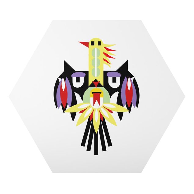 Hexagon-Alu-Dibond Bild - Collage Ethno Monster - Flügel
