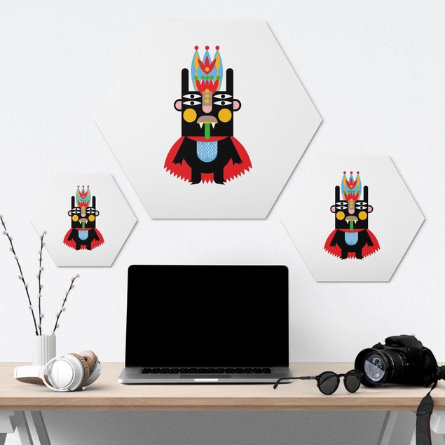 Hexagon-Alu-Dibond Bild - Collage Ethno Monster - König