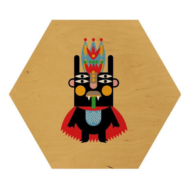 Hexagon-Holzbild - Collage Ethno Monster - König