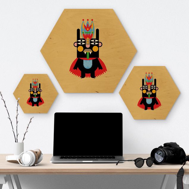 Hexagon-Holzbild - Collage Ethno Monster - König