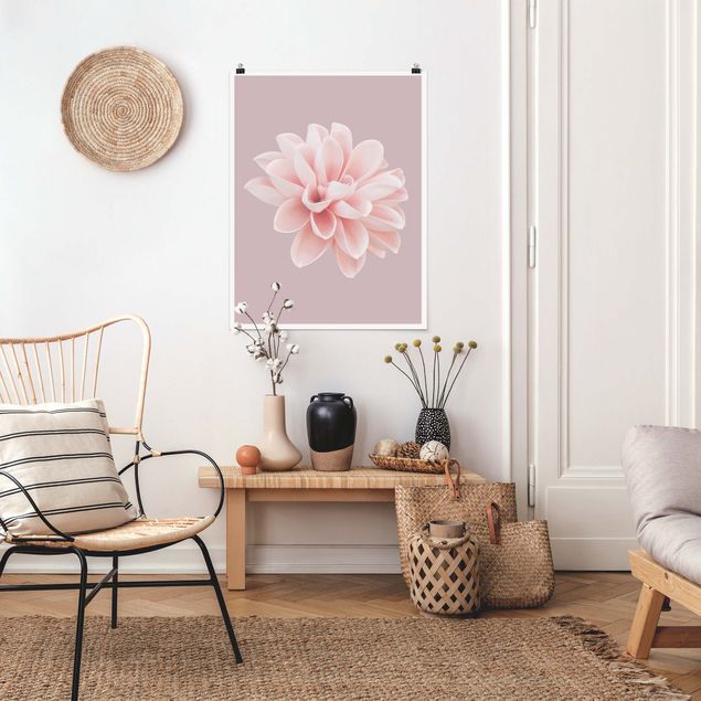 Moderne Poster Dahlie Blume Lavendel Rosa Weiß