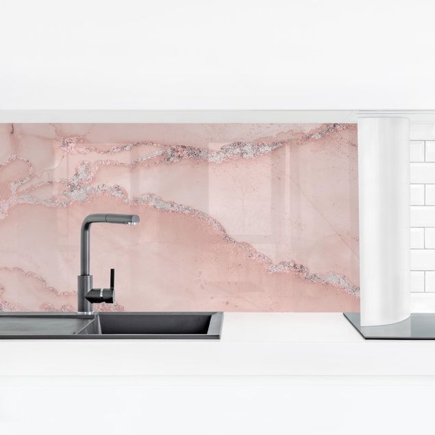 Küche Wandpaneel Farbexperimente Marmor Rose und Glitzer