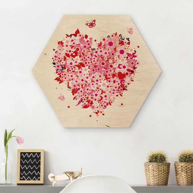 Wandbild Holz Floral Retro Heart