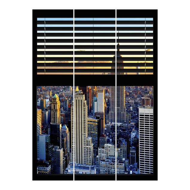 Schiebegardinen Set - Fensterausblick Jalousie - Sonnenaufgang New York - Flächenvorhänge