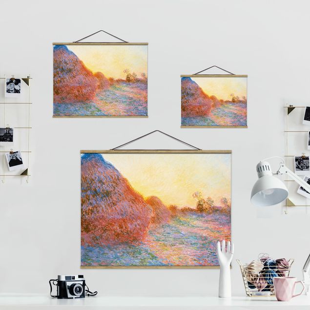 Stoffbild mit Posterleisten - Claude Monet - Strohschober - Querformat 4:3