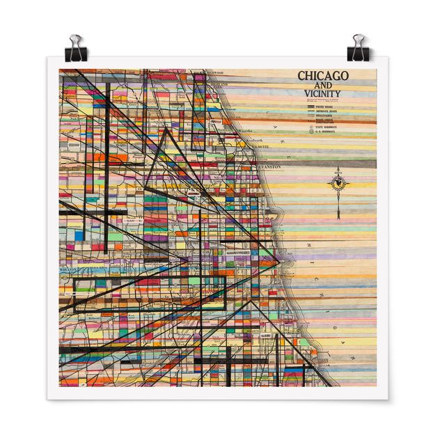 Poster - Moderne Karte von Chicago - Quadrat 1:1