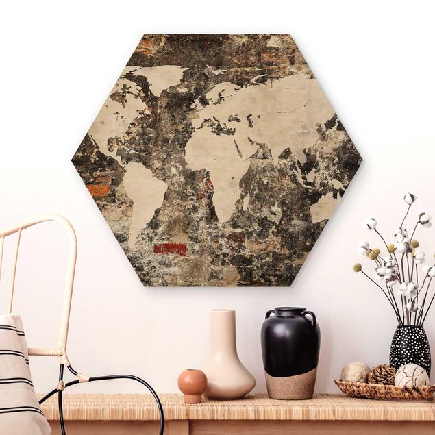 Weltkarte Bild Holz Alte Mauer Weltkarte