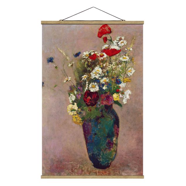 Stoffbild mit Posterleisten - Odilon Redon - Blumenvase mit Mohn - Hochformat 2:3