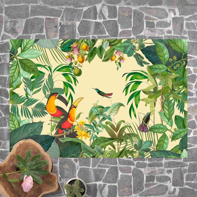 Teppich Balkon Vintage Collage - Vögel im Dschungel