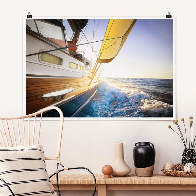 Riesenposter XXL Segelboot auf blauem Meer bei Sonnenschein