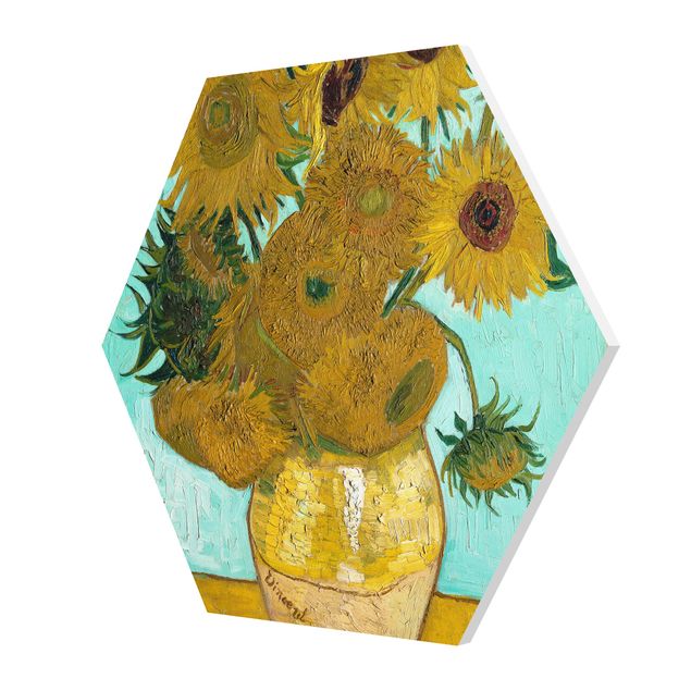Hexagon Bild Forex - Vincent van Gogh - Vase mit Sonnenblumen