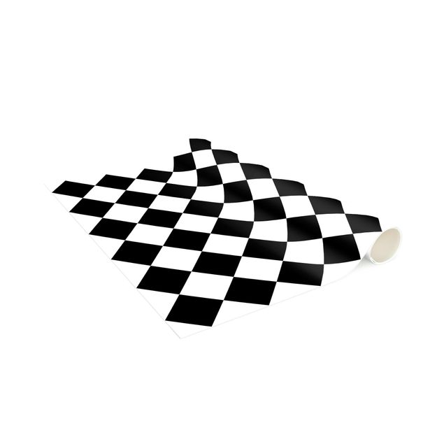 Teppich schwarz-weiß Geometrisches Muster gedrehtes Schachbrett Schwarz Weiß