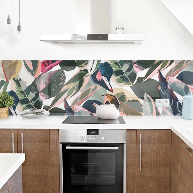 Küchenrückwand selbstklebend Pinke Tropen Muster XXL