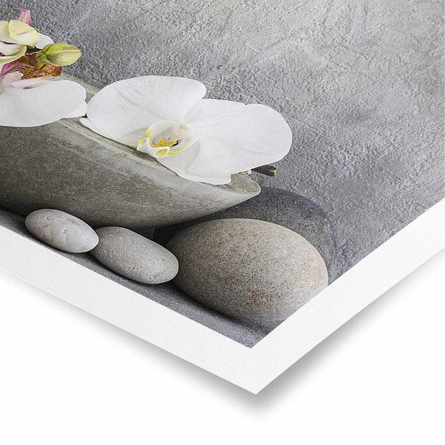 Poster bestellen Zen Buddha mit weißen Orchideen