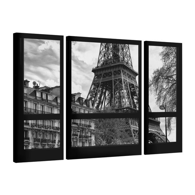 Leinwandbilder Fensterausblick Paris - Nahe am Eiffelturm schwarz weiß