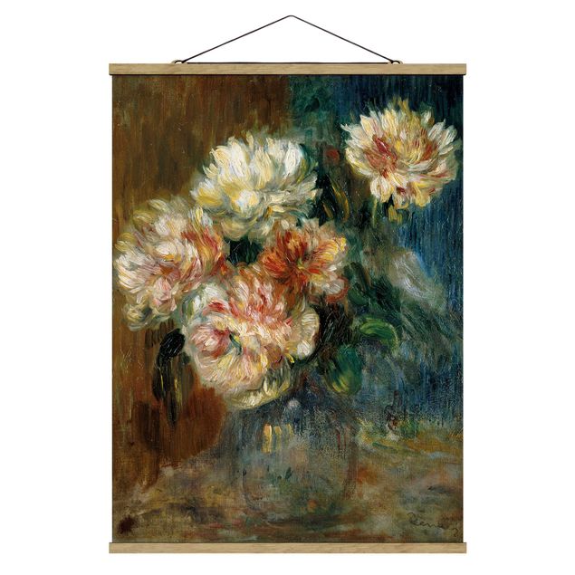 Stoffbild mit Posterleisten - Auguste Renoir - Vase Pfingstrosen - Hochformat 3:4