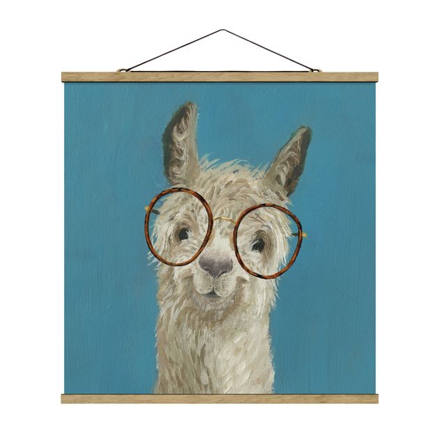 Stoffbild mit Posterleisten - Lama mit Brille I - Quadrat 1:1
