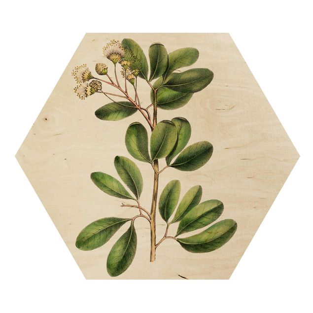 Hexagon Bild Holz - Laubwerk mit Blüten III