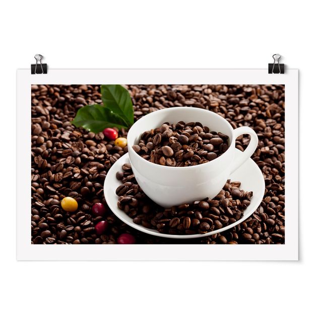 Poster Kaffeetasse mit gerösteten Kaffeebohnen