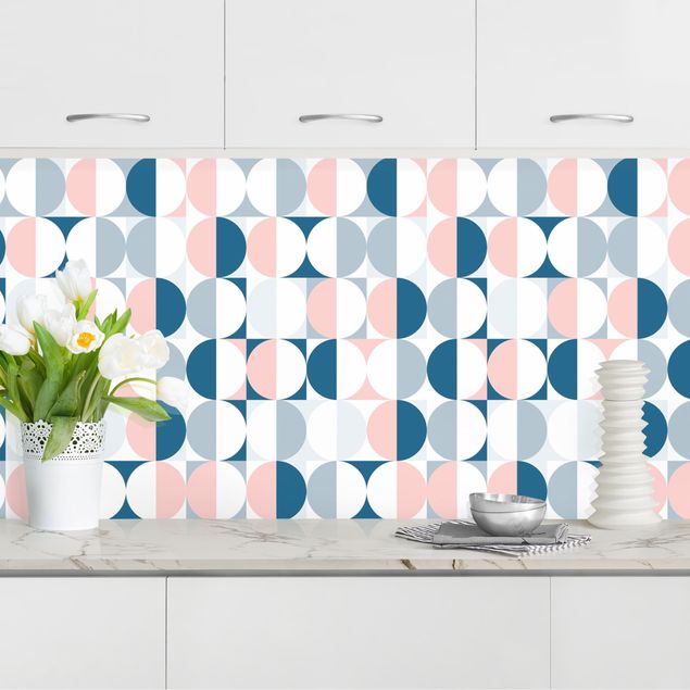 Platte Küchenrückwand Halbkeis Muster in Blau mit Rosa
