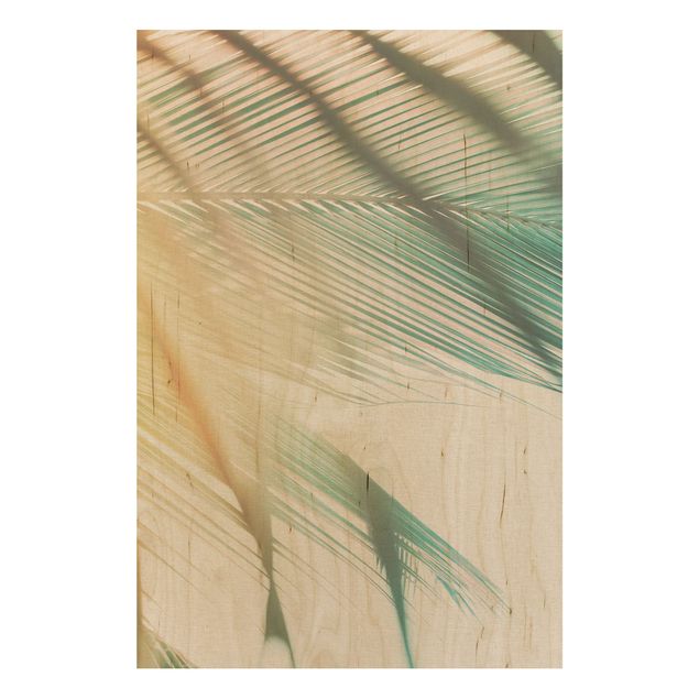 Holzbilder Natur Tropische Pflanzen Palmen bei Sonnenuntergang II