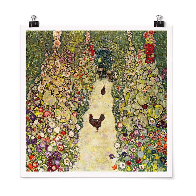 Poster - Gustav Klimt - Gartenweg mit Hühnern - Quadrat 1:1