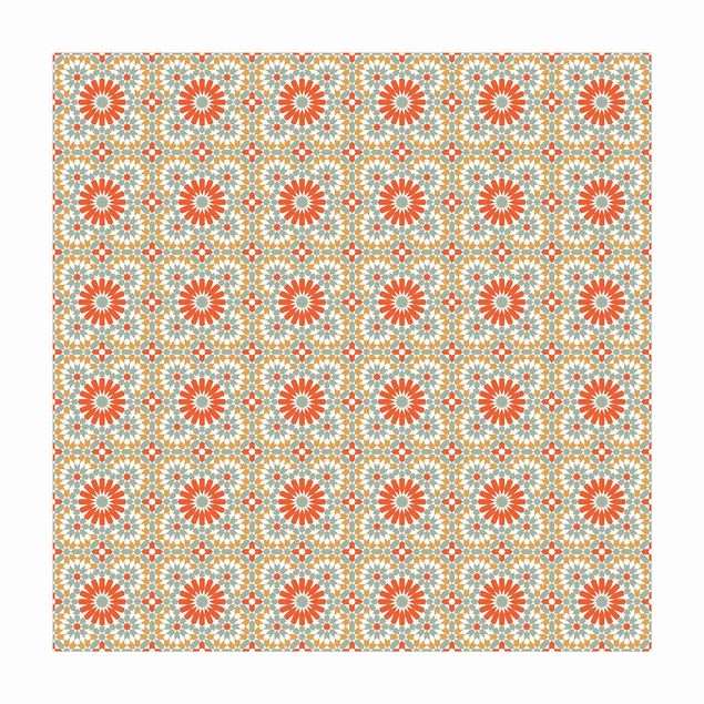 Teppich orange Orientalisches Muster mit bunten Kacheln