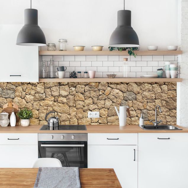 Küchenspiegel Alte Wand aus Pflasterstein