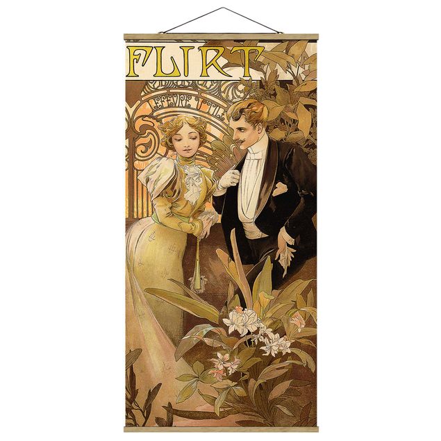 Stoffbild mit Posterleisten - Alfons Mucha - Werbeplakat für Flirt Biscuits - Hochformat 1:2