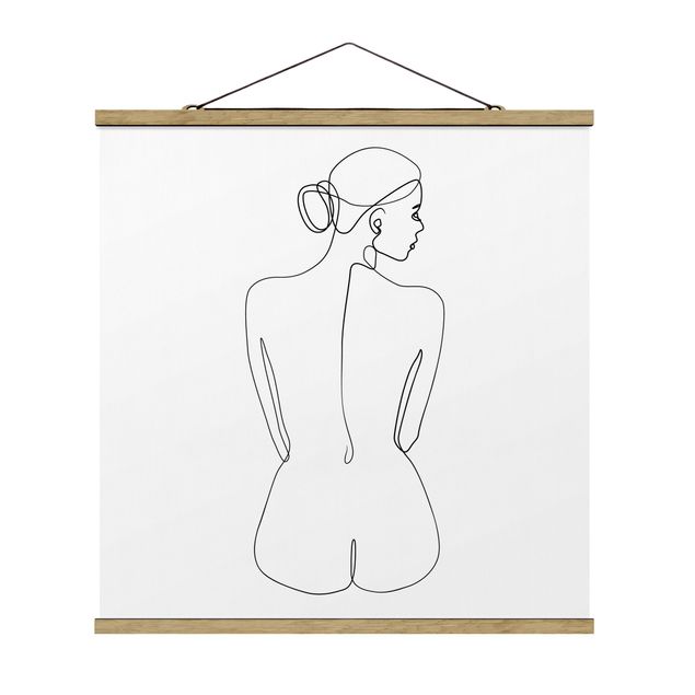 Stoffbilder mit Posterleisten Line Art Akt Frau Rücken Schwarz Weiß
