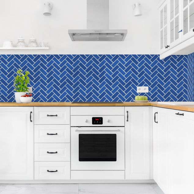 Küche Wandpaneel Fischgräten Fliesen - Blau