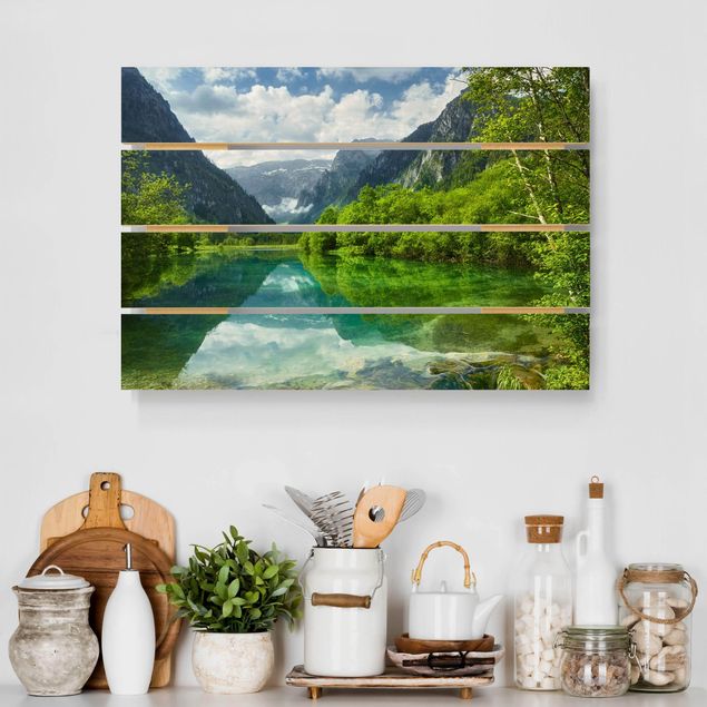 Holzbilder Natur Bergsee mit Spiegelung